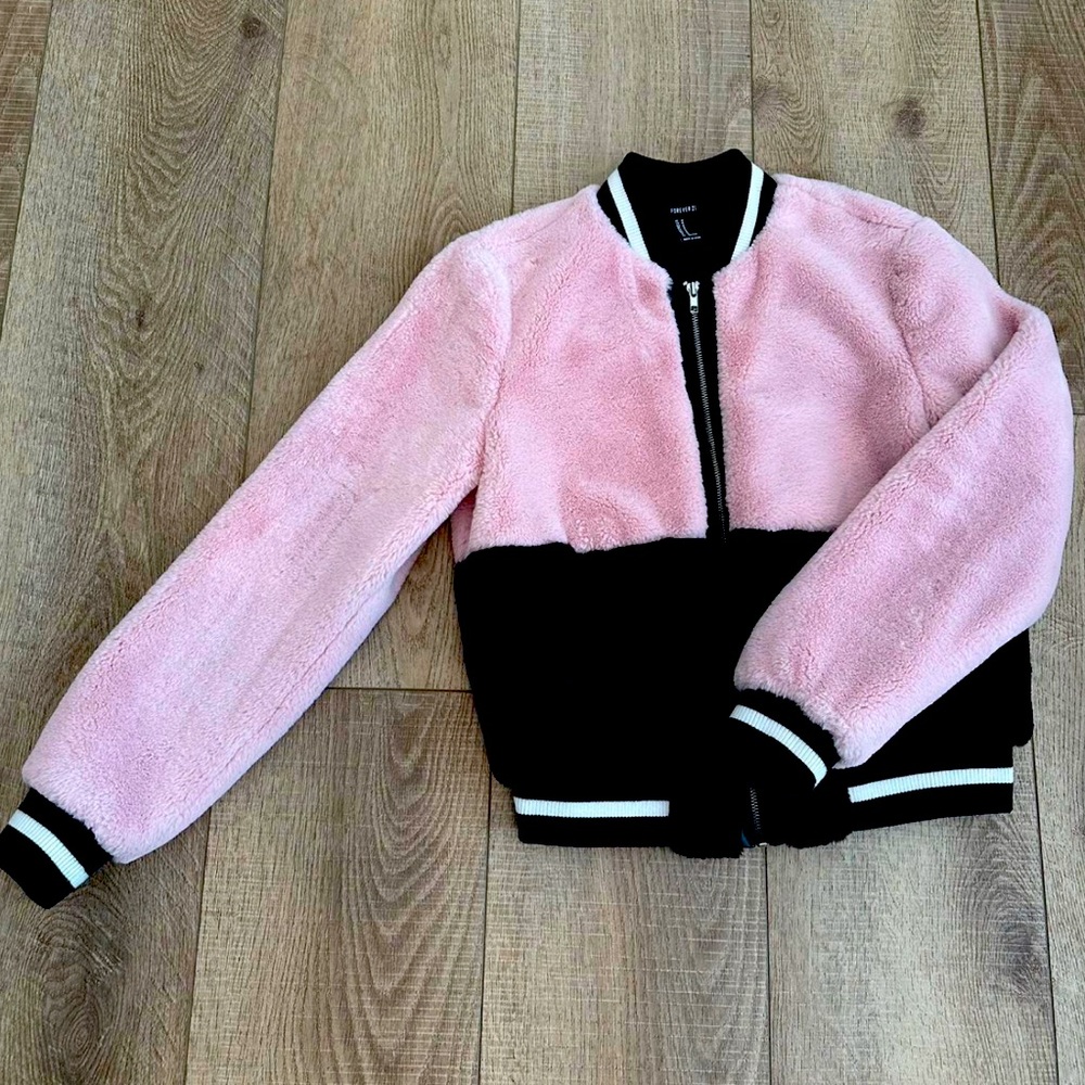 Forever 21: Pink and Black Block Bomber Jacket